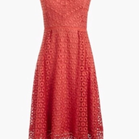 NWOT J. Crew Coral Daisy Lace Midi Dress - Picture 3 of 4